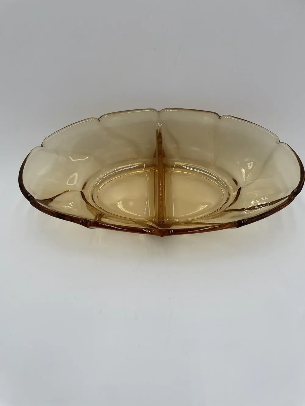 Divided Relish Dish Vintage FOSTORIA GLASS depression Amber 9